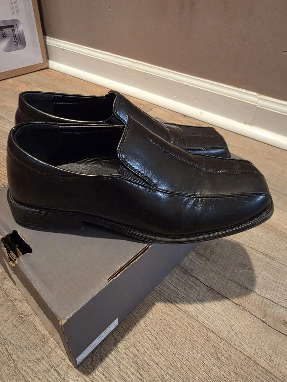 Stacy Adams Black Leather Slip-On Square-Toe Kids Dress Shoes